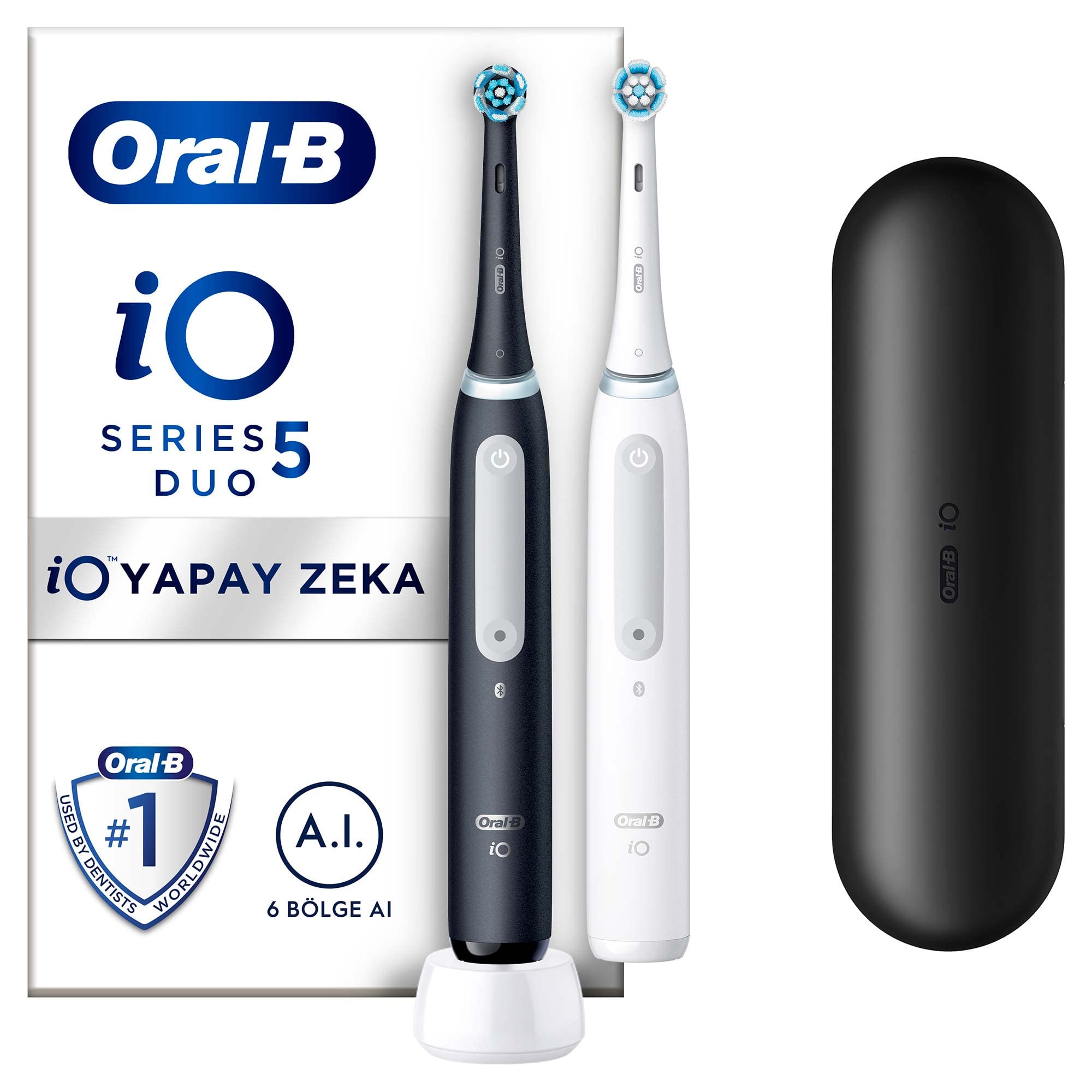 Oral-B iO - 5 Siyah/Beyaz 2'li Yapay Zeka Teknolojili Şarjlı